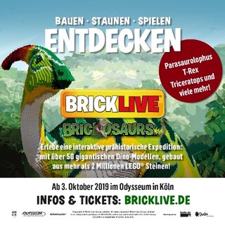 Deutschland: Odysseum Köln eröffnet neue Sonderausstellung „BRICKLIVE BRICKOSAURS“